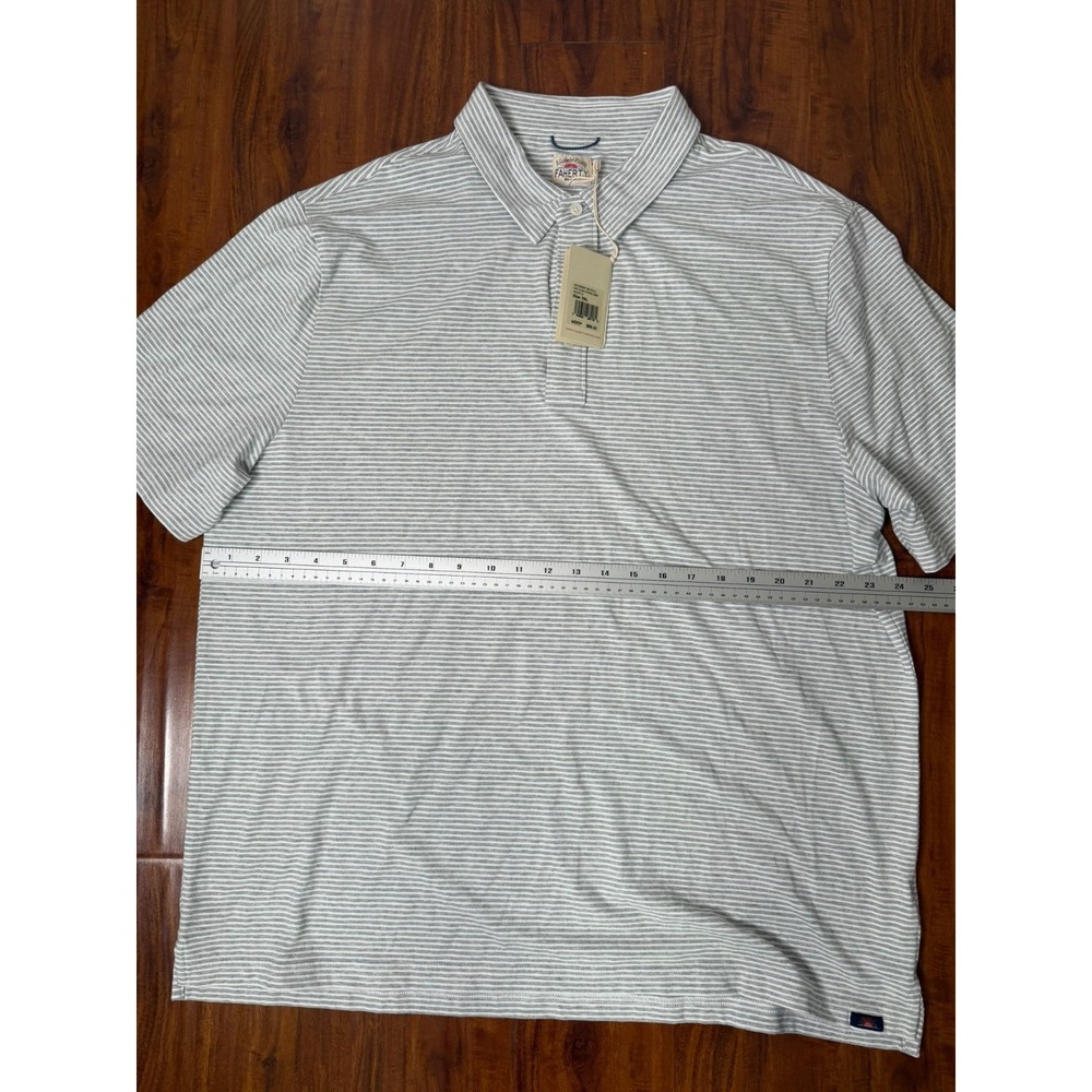 NWT Faherty Shirt Men's 2XL Grey White Stripe S/S Movement Polo - Picture 4 of 6
